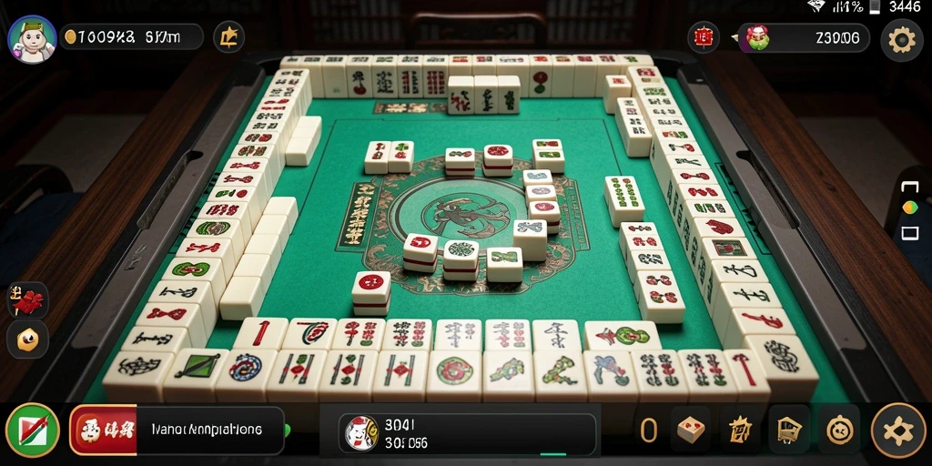 Screenshot gameplay Mahjong menunjukkan level dengan ubin yang berwarna-warni.