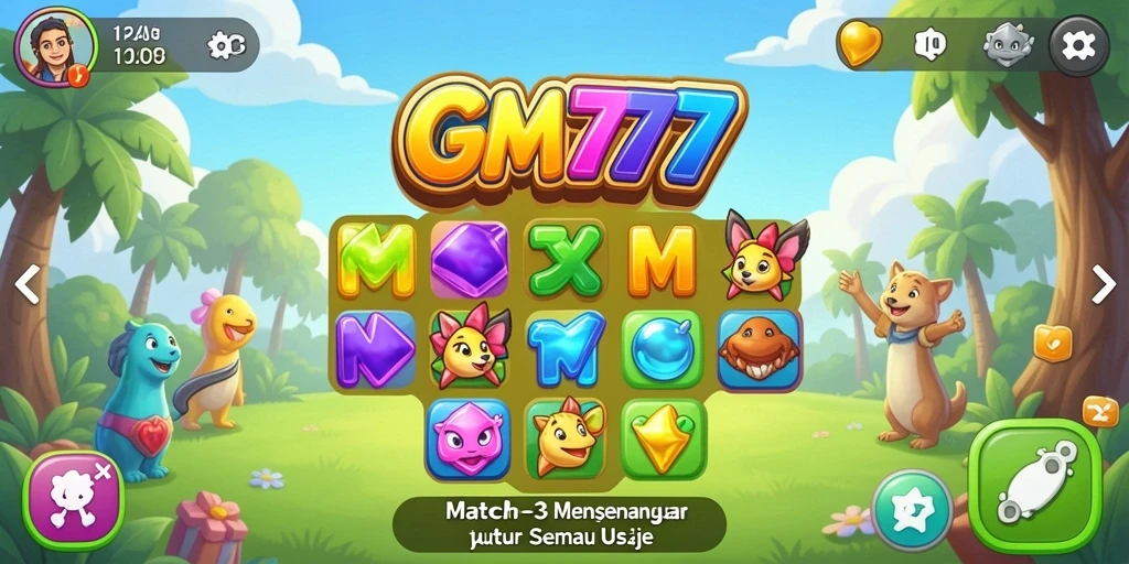 Tampilan gameplay energik dan penuh warna dari GM777.