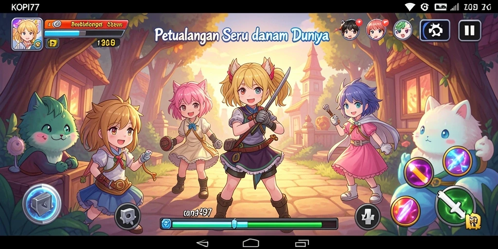 Tampilan gameplay KOPI77 yang menarik dengan karakter anime yang hidup.