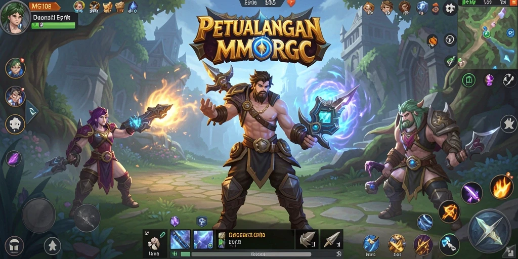 Screenshot gameplay MG108 yang menunjukkan pertarungan epik dalam dunia MMORPG.