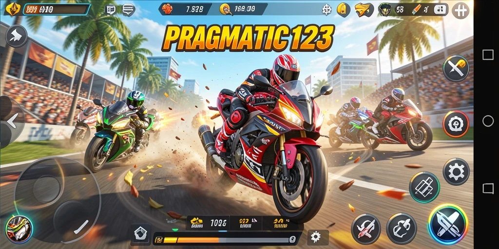 Tampilan gameplay PRAGMATIC123 dengan motor balap yang mendebarkan.