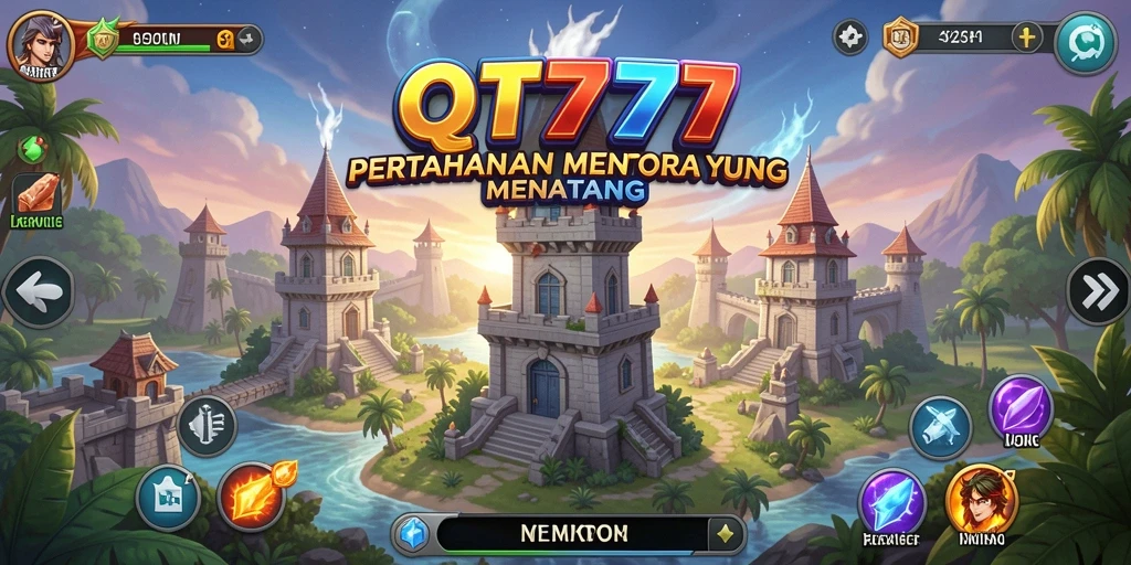 Tampilan gameplay QT777 yang menegangkan dengan menara yang berfungsi optimal.