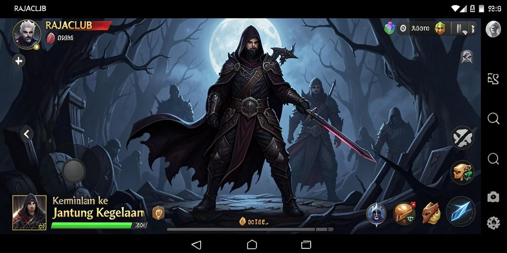 Screenshot gameplay RAJACLUB menampilkan suasana gelap dan misterius.