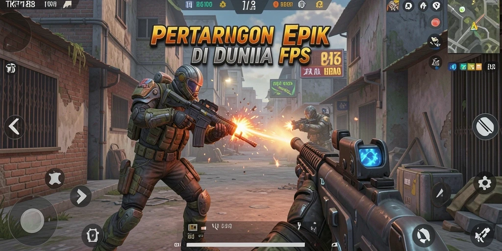 Screenshot utama TKP188 menampilkan aksi tembak-menembak yang intens.